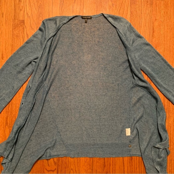 Eileen Fisher Linen Button Up Asymmetrical Cardigan Sweater with Silk Tank Top - Picture 6 of 16